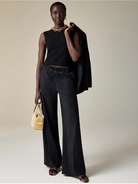 NWT J Crew Super Wide Stratus Wide Leg Pants in City Twill, Black, Size 4